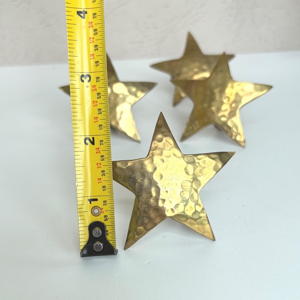 Vintage Hammered Brass Star Napkin Rings Set of 4 Made in India Celestial Decor - Picture 5 of 8